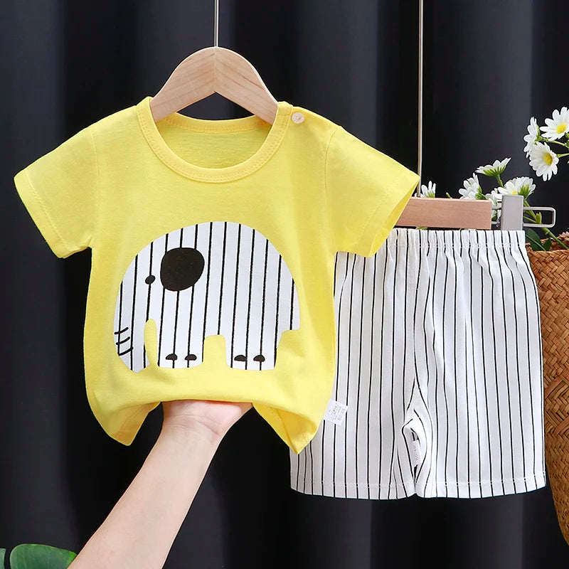 Kids Clothes Set Baby Boy & Girl Cotton T-Shirt & Shorts Summer Cartoon Outfit