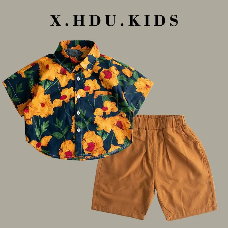 Stylish Flower Suit for Children Baby Short Sleeve Shirt and Casual Shorts Set
