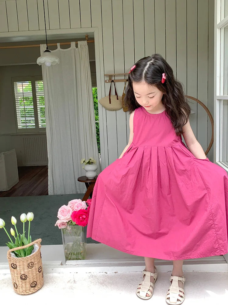 Fashion Girls Cotton Large Skirt Fairy Dress Summer Kids Sleeveless Korean Style