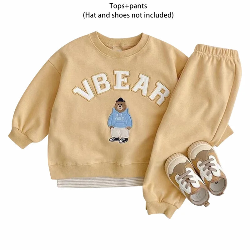 Fashion Kids Sports Bear Sweatshirt and Pants 2 Piece Fall Clothing Set