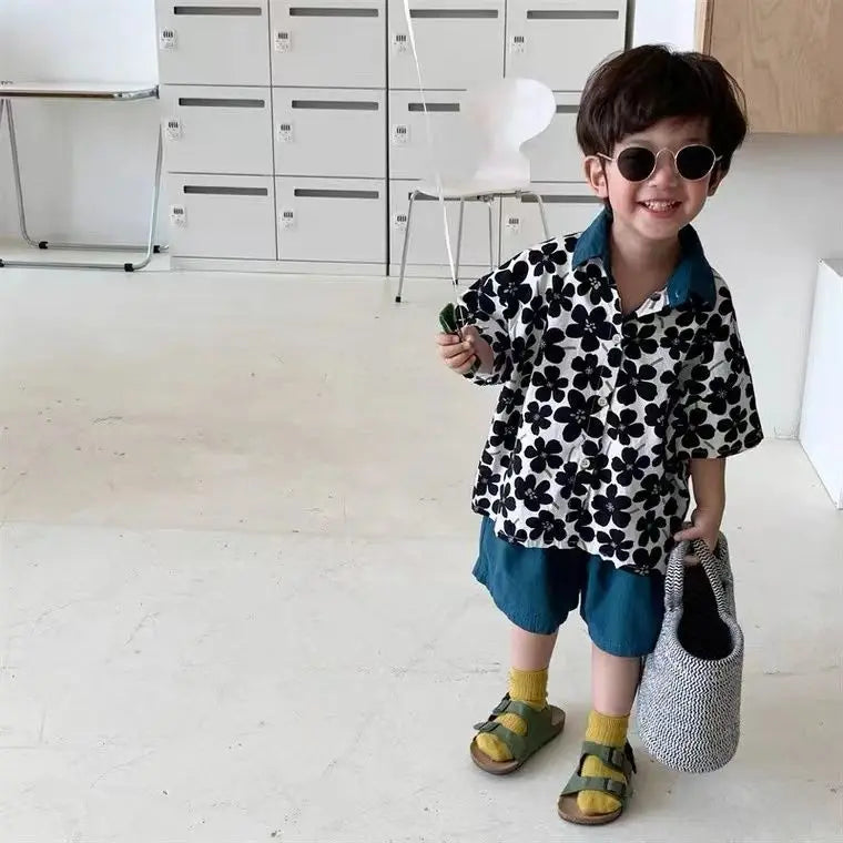 Stylish Flower Suit for Children Baby Short Sleeve Shirt and Casual Shorts Set