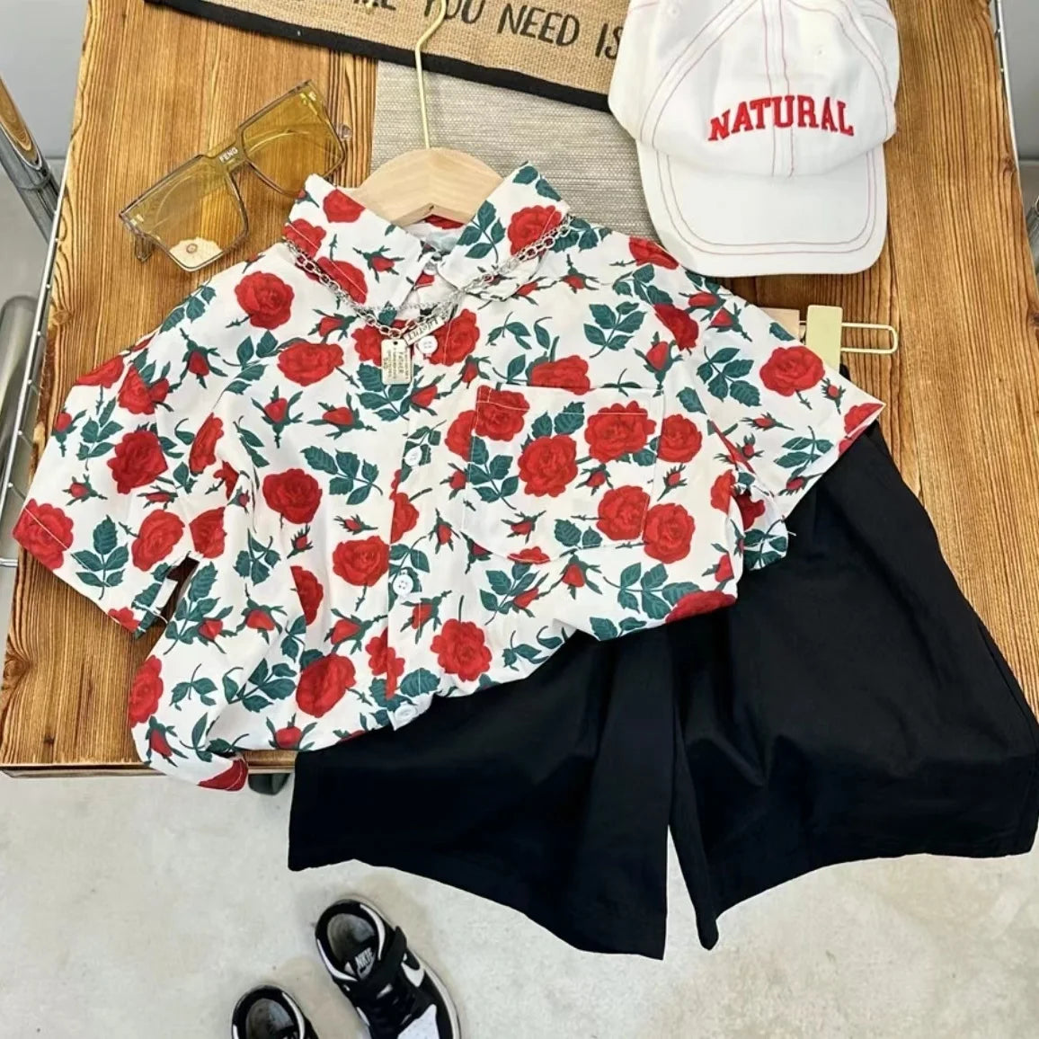 Stylish Flower Suit for Children Baby Short Sleeve Shirt and Casual Shorts Set