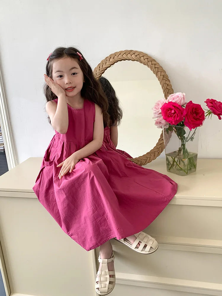 Fashion Girls Cotton Large Skirt Fairy Dress Summer Kids Sleeveless Korean Style
