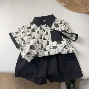Stylish Flower Suit for Children Baby Short Sleeve Shirt and Casual Shorts Set