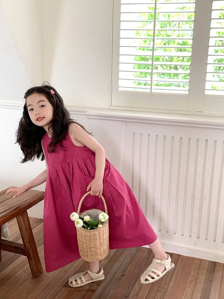 Fashion Girls Cotton Large Skirt Fairy Dress Summer Kids Sleeveless Korean Style