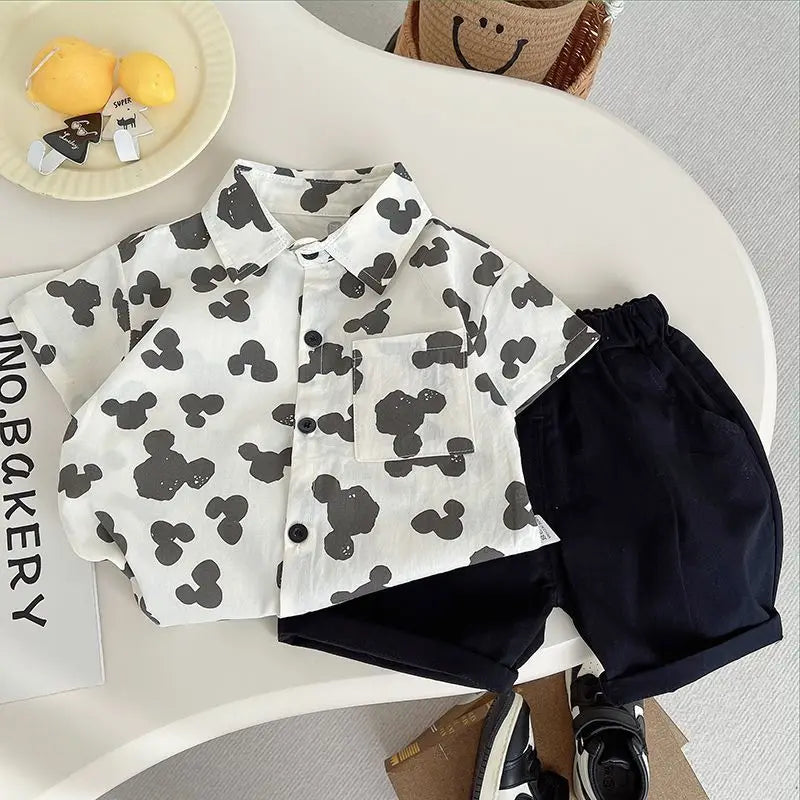 Stylish Flower Suit for Children Baby Short Sleeve Shirt and Casual Shorts Set