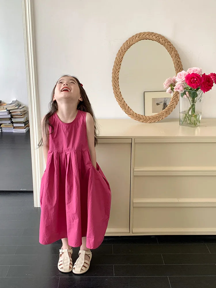 Fashion Girls Cotton Large Skirt Fairy Dress Summer Kids Sleeveless Korean Style