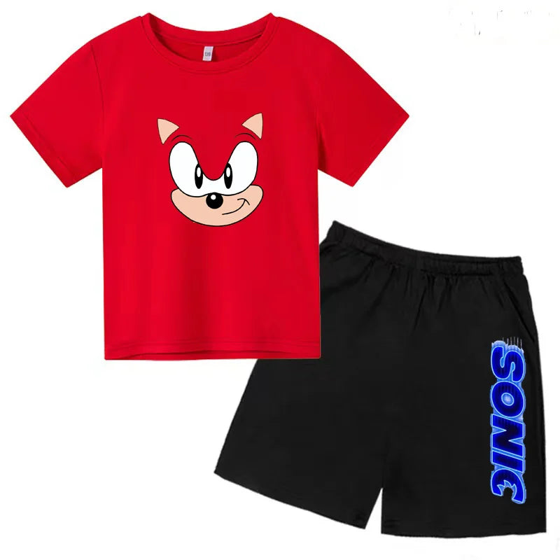 Kids Fashion T-shirt Anime Smart Justice Brave Animal Print Boys Girls 2PC Set