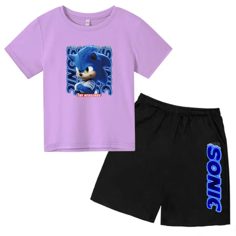 Kids Fashion T-shirt Anime Smart Justice Brave Animal Print Boys Girls 2PC Set