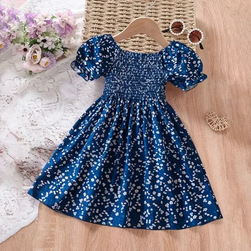 Baby Girls Floral Short Sleeve Dress   Casual Summer Outfit for Kids