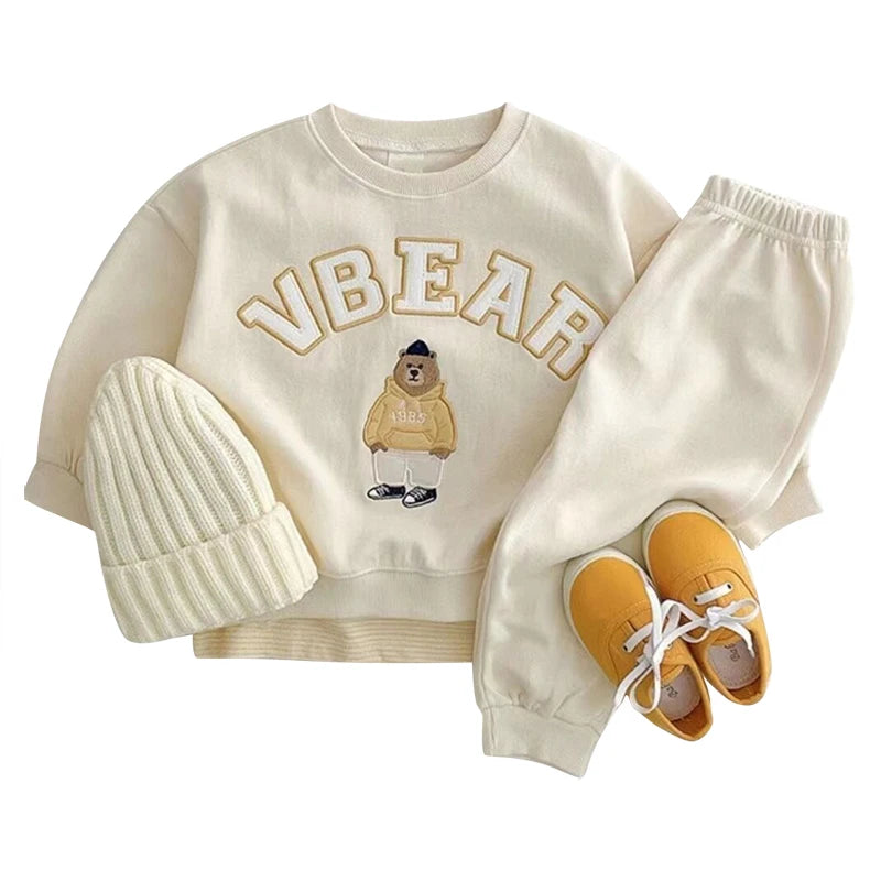 Fashion Kids Sports Bear Sweatshirt and Pants 2 Piece Fall Clothing Set