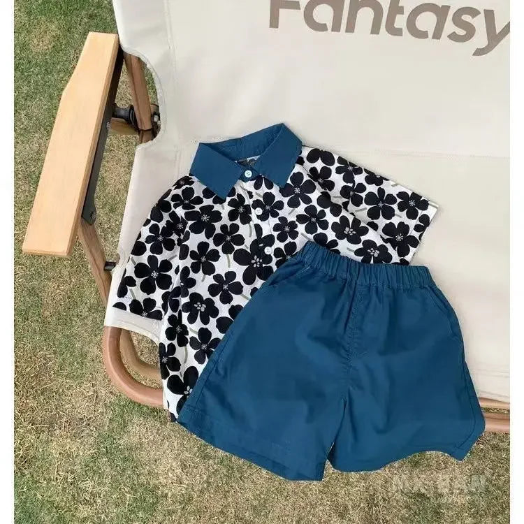 Stylish Flower Suit for Children Baby Short Sleeve Shirt and Casual Shorts Set