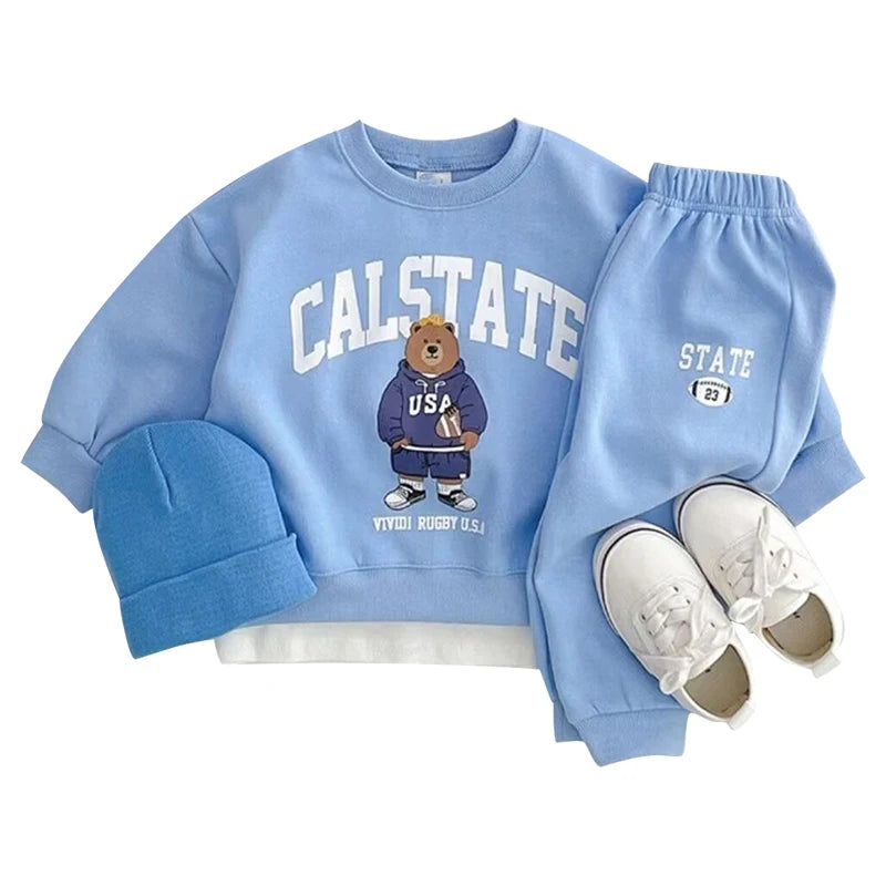 Fashion Kids Sports Bear Sweatshirt and Pants 2 Piece Fall Clothing Set