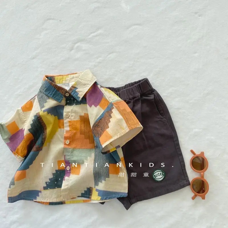 Stylish Flower Suit for Children Baby Short Sleeve Shirt and Casual Shorts Set