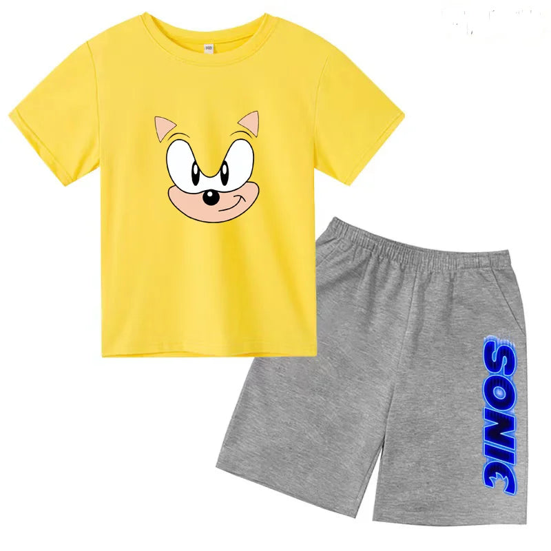 Kids Fashion T-shirt Anime Smart Justice Brave Animal Print Boys Girls 2PC Set
