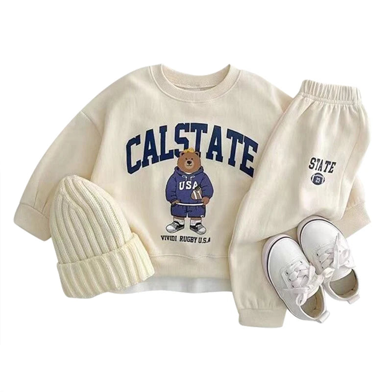 Fashion Kids Sports Bear Sweatshirt and Pants 2 Piece Fall Clothing Set