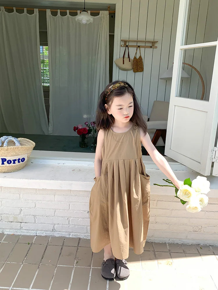 Fashion Girls Cotton Large Skirt Fairy Dress Summer Kids Sleeveless Korean Style