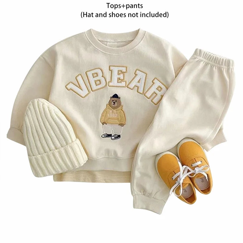 Fashion Kids Sports Bear Sweatshirt and Pants 2 Piece Fall Clothing Set