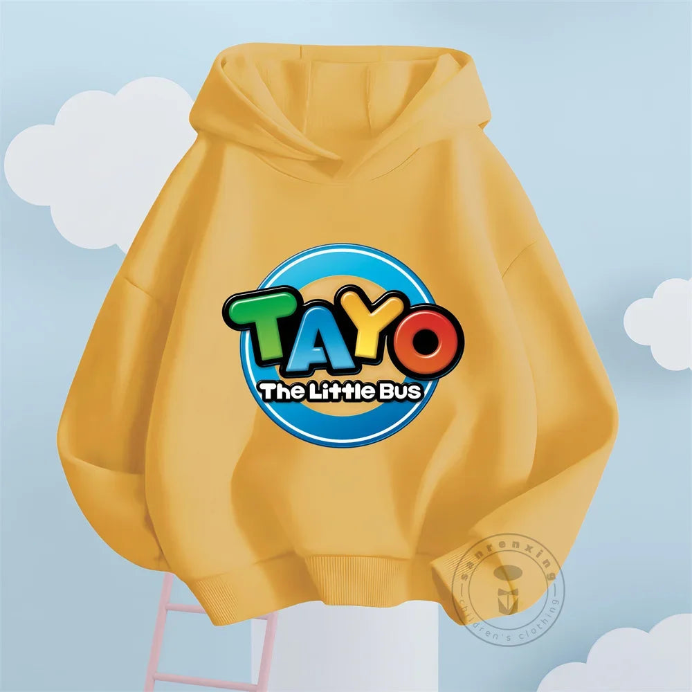 Fashion Kids Hoodies Cute Tayo Cartoon Graphic Print Boys Girls Sweatshirt Tops