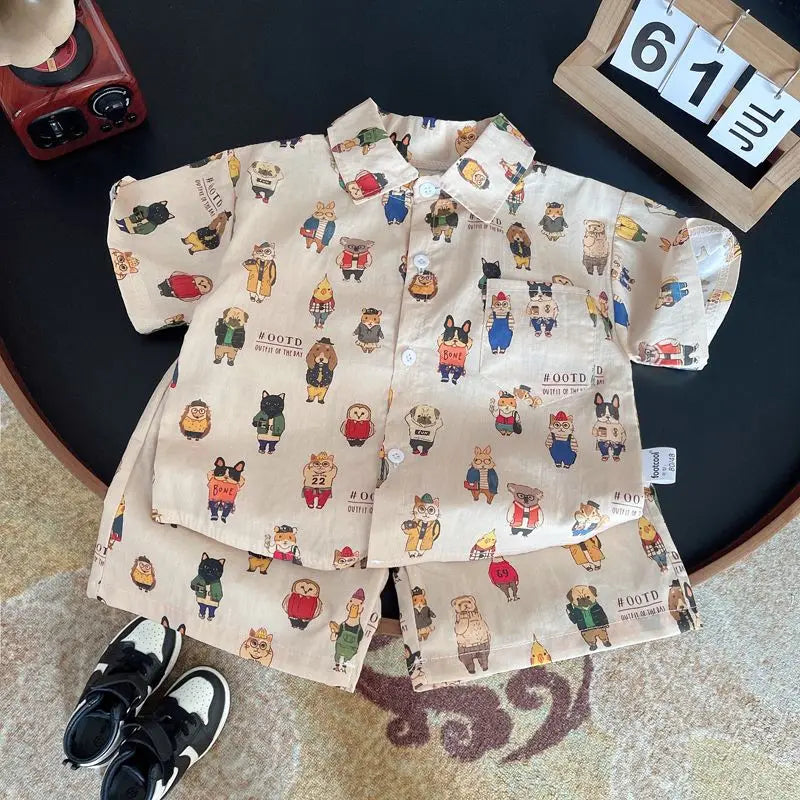 Stylish Flower Suit for Children Baby Short Sleeve Shirt and Casual Shorts Set