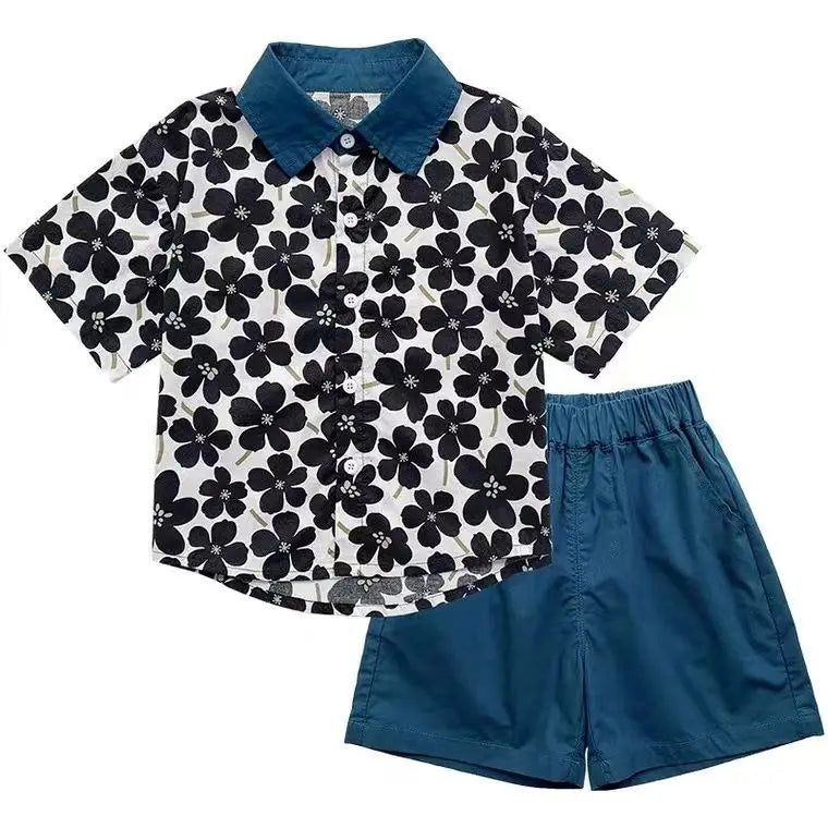 Stylish Flower Suit for Children Baby Short Sleeve Shirt and Casual Shorts Set