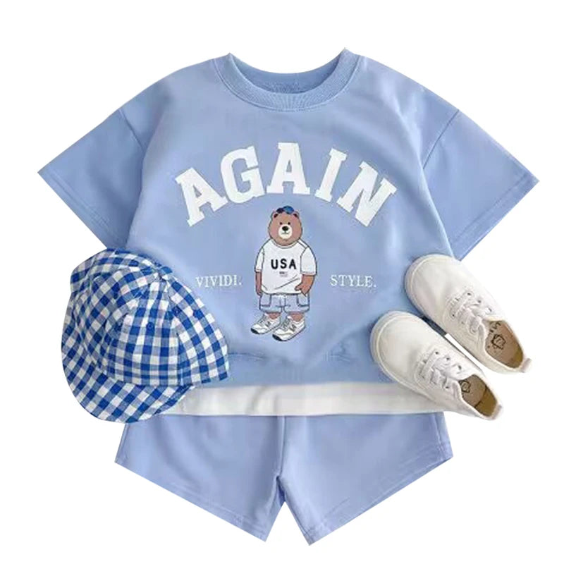 Fashion Kids Sports Bear Sweatshirt and Pants 2 Piece Fall Clothing Set