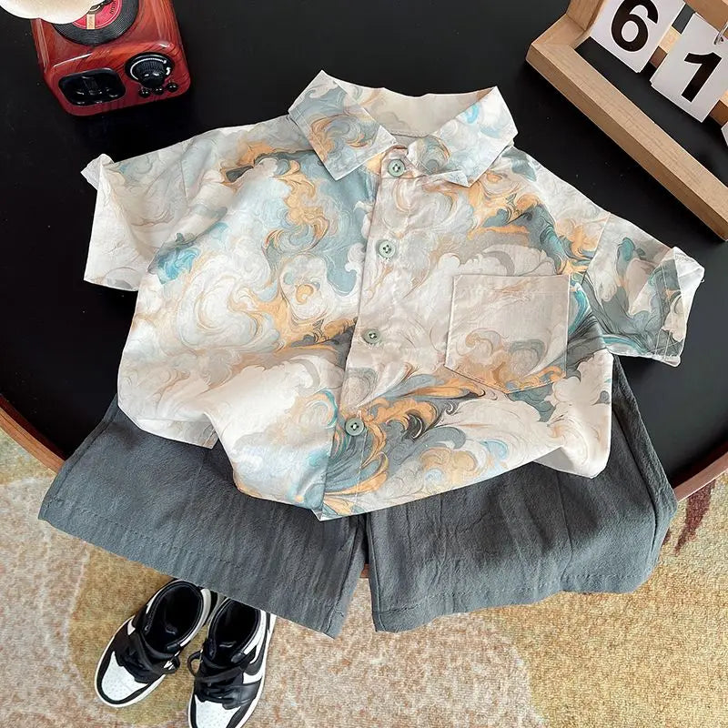 Stylish Flower Suit for Children Baby Short Sleeve Shirt and Casual Shorts Set