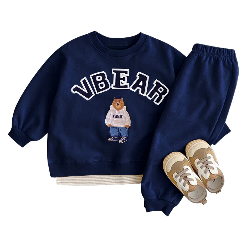Fashion Kids Sports Bear Sweatshirt and Pants 2 Piece Fall Clothing Set