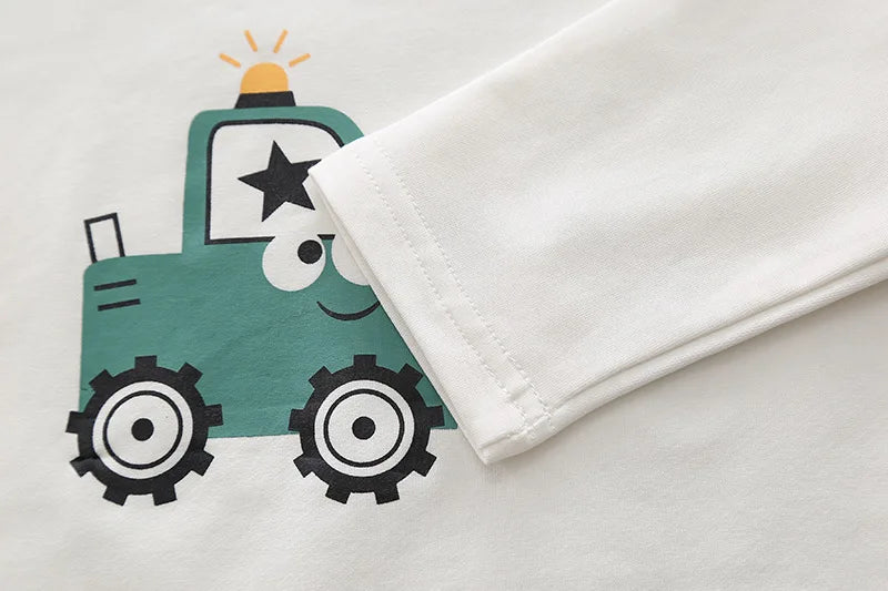 Boys Cartoon Excavator Jacket T-shirt and Pants Tracksuit Set for Autumn
