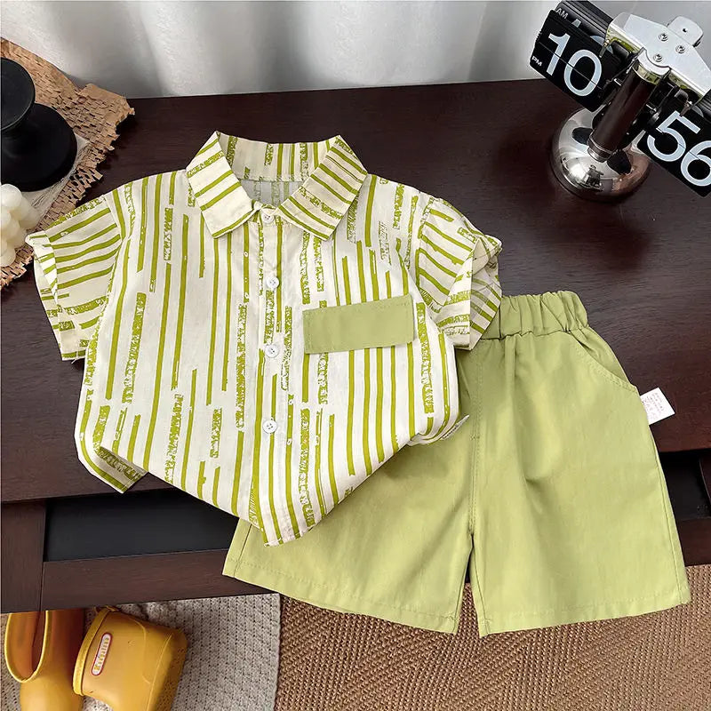 Stylish Flower Suit for Children Baby Short Sleeve Shirt and Casual Shorts Set