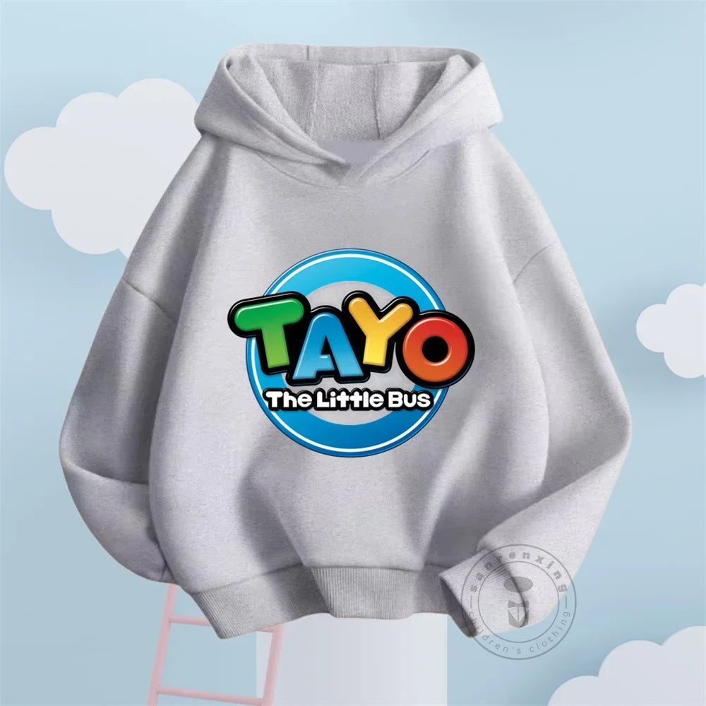 Fashion Kids Hoodies Cute Tayo Cartoon Graphic Print Boys Girls Sweatshirt Tops