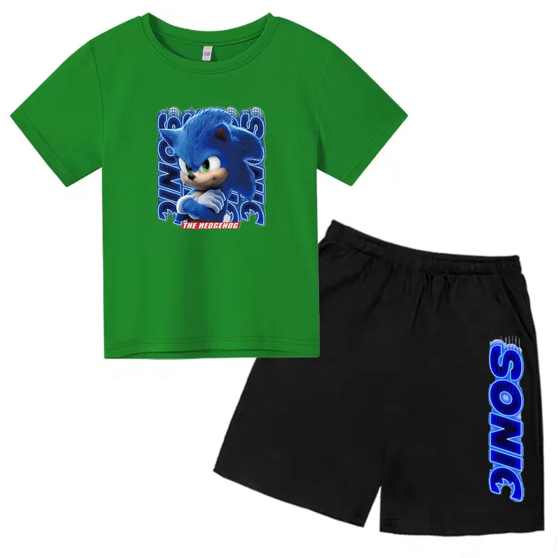 Kids Fashion T-shirt Anime Smart Justice Brave Animal Print Boys Girls 2PC Set