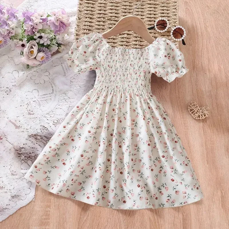 Baby Girls Floral Short Sleeve Dress   Casual Summer Outfit for Kids