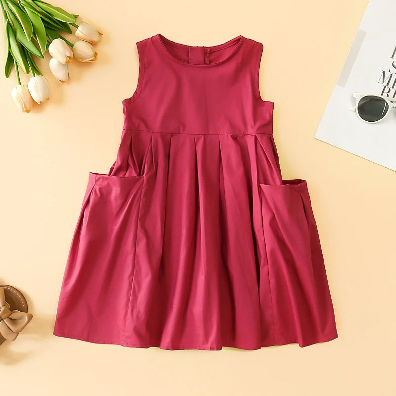 Fashion Girls Cotton Large Skirt Fairy Dress Summer Kids Sleeveless Korean Style