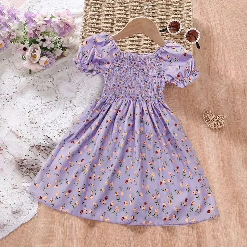 Baby Girls Floral Short Sleeve Dress   Casual Summer Outfit for Kids