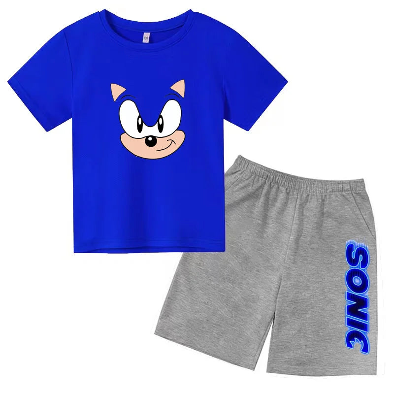 Kids Fashion T-shirt Anime Smart Justice Brave Animal Print Boys Girls 2PC Set