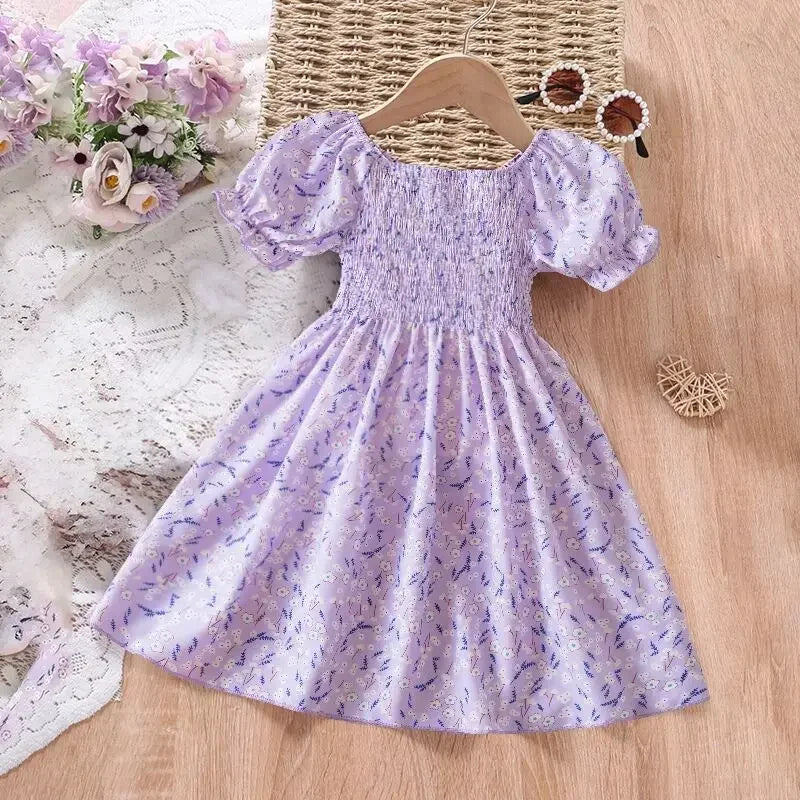 Baby Girls Floral Short Sleeve Dress   Casual Summer Outfit for Kids