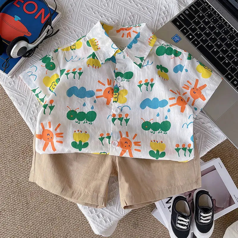 Stylish Flower Suit for Children Baby Short Sleeve Shirt and Casual Shorts Set