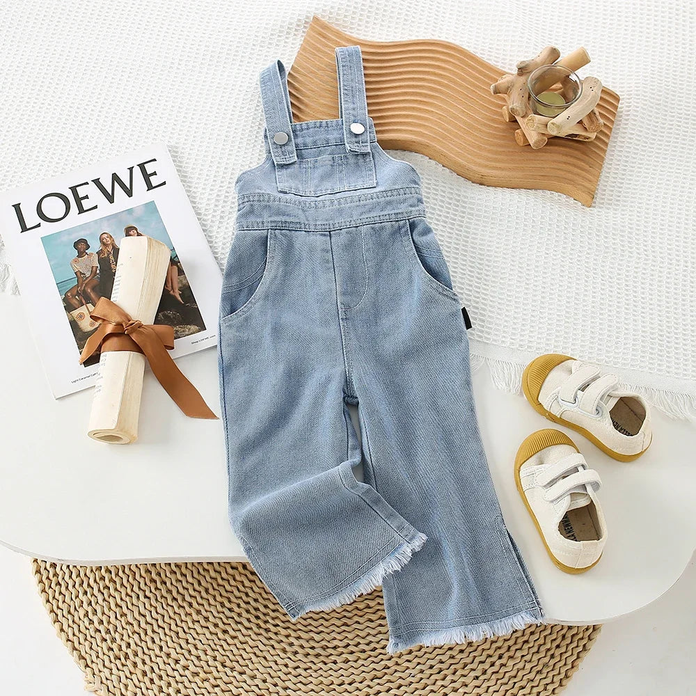 Children Clothing Sets Long Sleeve T Shirt Bow Suspenders Jeans Girls Outfit