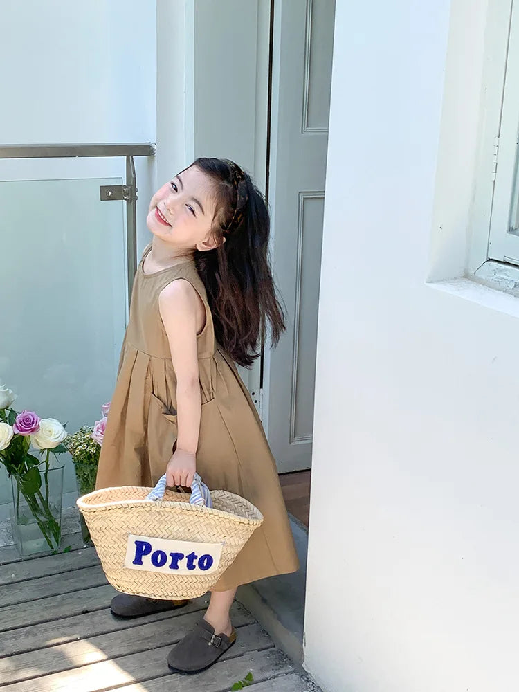 Fashion Girls Cotton Large Skirt Fairy Dress Summer Kids Sleeveless Korean Style