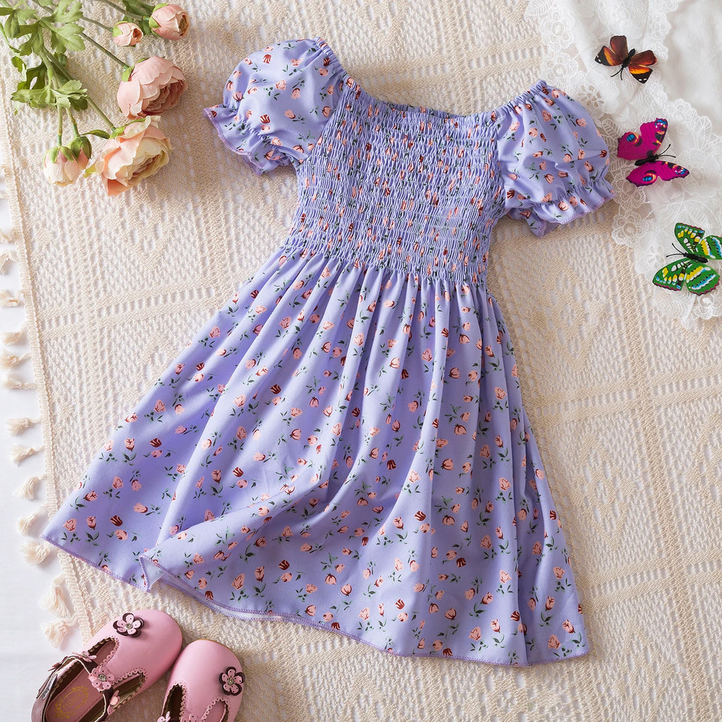 Baby Girls Floral Short Sleeve Dress   Casual Summer Outfit for Kids