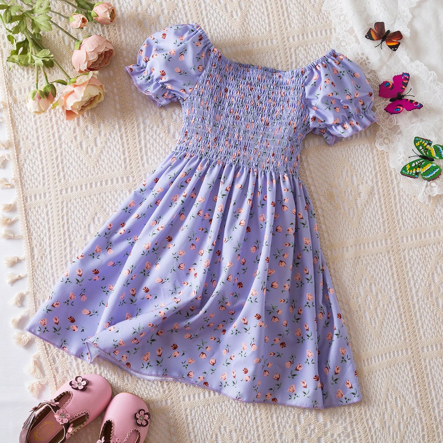 Baby Girls Floral Short Sleeve Dress   Casual Summer Outfit for Kids