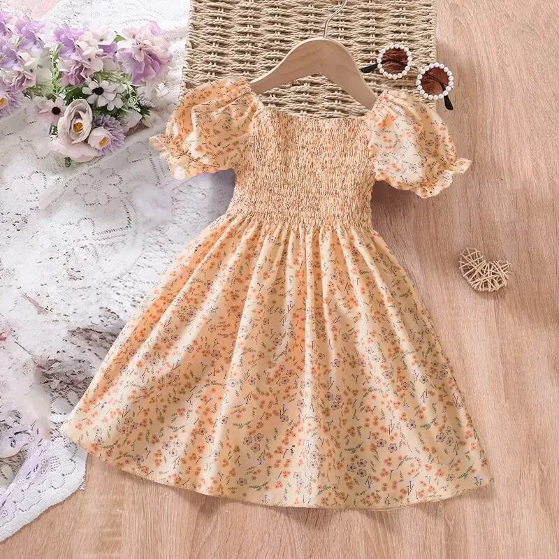 Baby Girls Floral Short Sleeve Dress   Casual Summer Outfit for Kids
