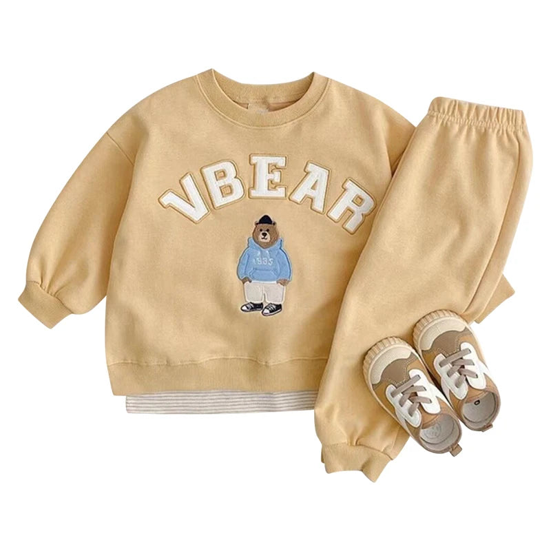 Fashion Kids Sports Bear Sweatshirt and Pants 2 Piece Fall Clothing Set