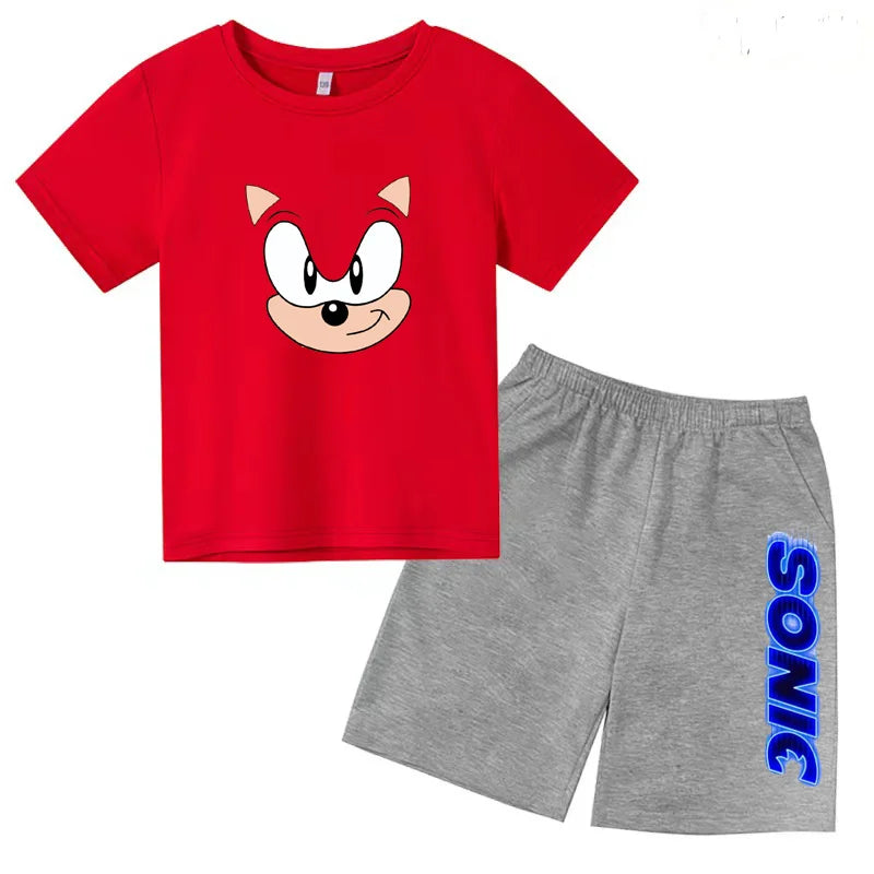 Kids Fashion T-shirt Anime Smart Justice Brave Animal Print Boys Girls 2PC Set
