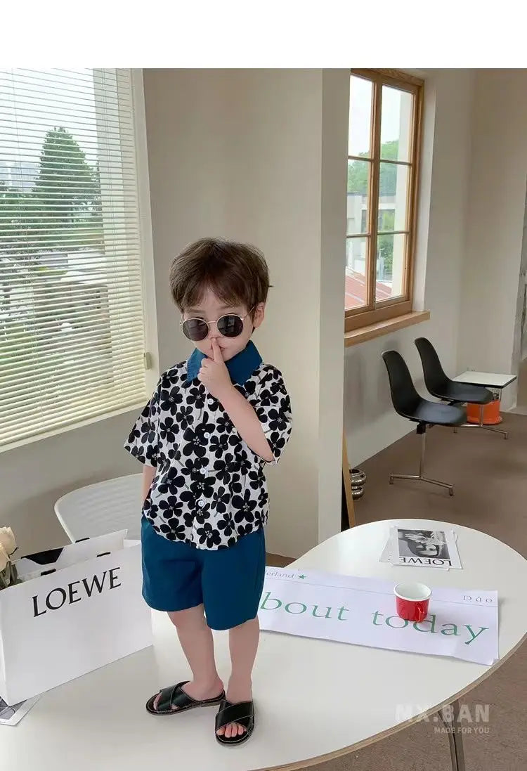 Stylish Flower Suit for Children Baby Short Sleeve Shirt and Casual Shorts Set