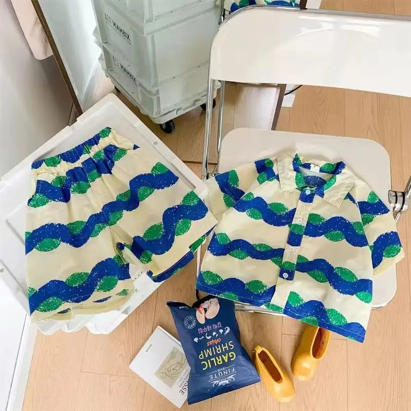 Stylish Flower Suit for Children Baby Short Sleeve Shirt and Casual Shorts Set