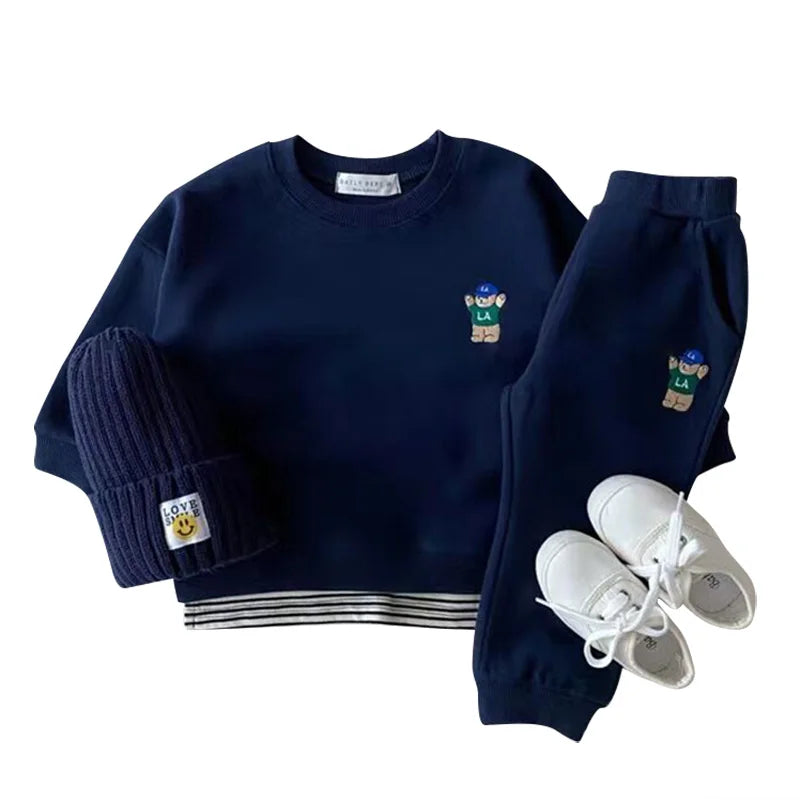 Fashion Kids Sports Bear Sweatshirt and Pants 2 Piece Fall Clothing Set