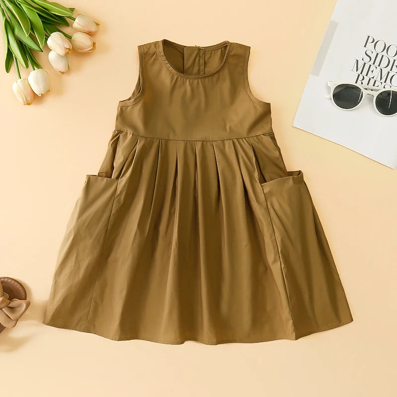 Fashion Girls Cotton Large Skirt Fairy Dress Summer Kids Sleeveless Korean Style