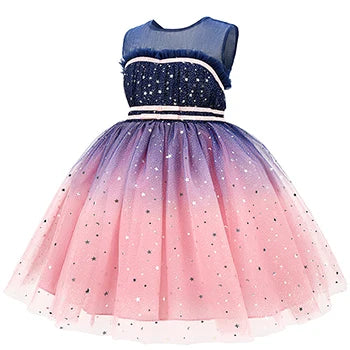 Fairy Girls Summer Sequin Stars Mesh Princess Dress Birthday Party Gift Kids